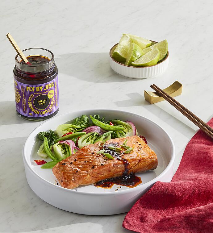 MSC Wild Alaskan Sockeye Salmon with Fly By Jing Sweet + Spicy Sichuan Chili Sauce